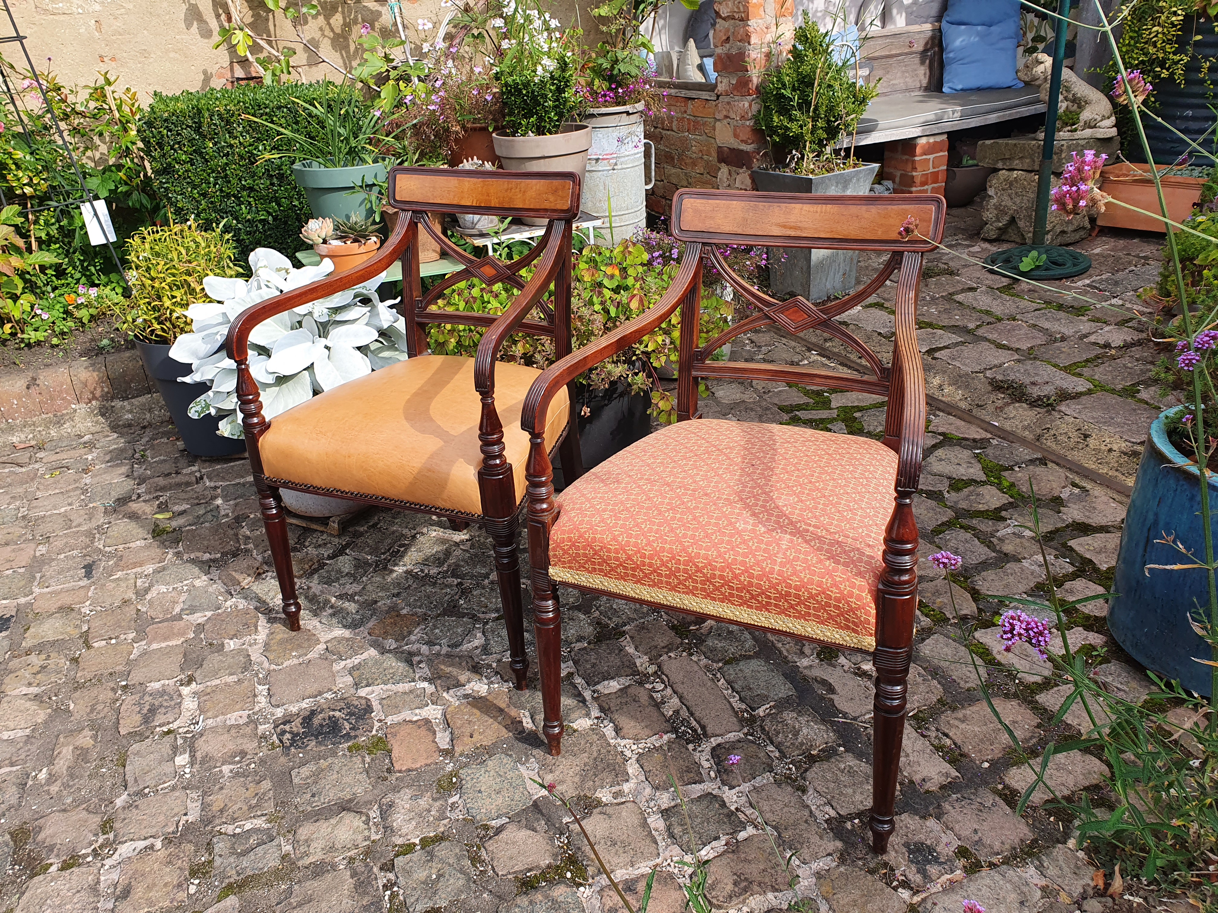 A pair of inlaid Georgian mahogany carver chairs